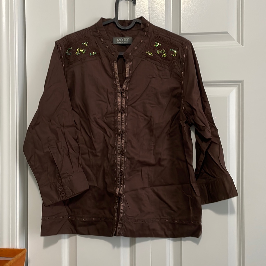 Brown Sequined Button Up